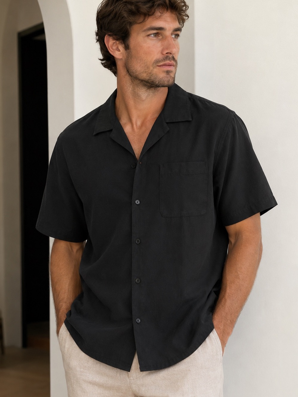 NN07 Julio SS 5039 Black Short-Sleeve Camp Collar Shirt XL NWT